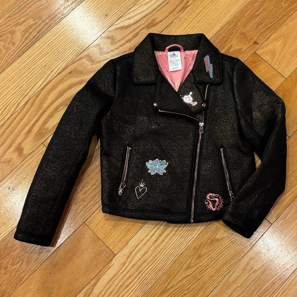 Disney Princess Black Metallic Moto Jacket with pink lining